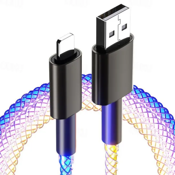 Fast Charging RGB Cable 100W Breathing Light 66W Type C USB C Data Cable for iPhone Samsung Android Micro 30W Quick Charge Cable