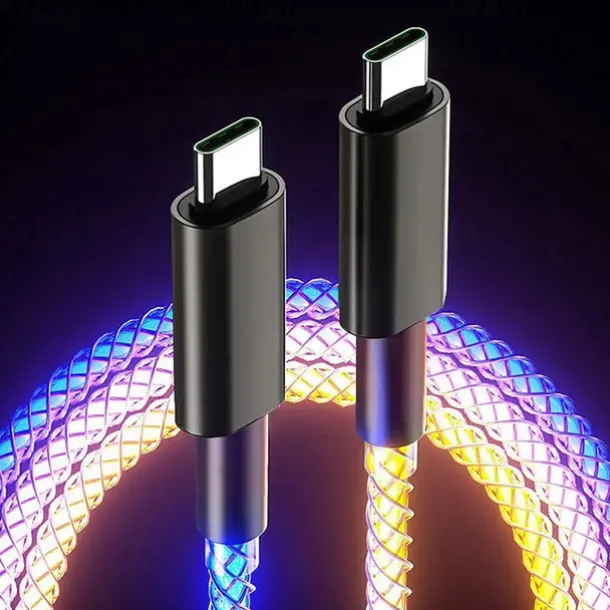 Fast Charging RGB Cable 100W Breathing Light 66W Type C USB C Data Cable for iPhone Samsung Android Micro 30W Quick Charge Cable