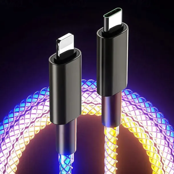 Fast Charging RGB Cable 100W Breathing Light 66W Type C USB C Data Cable for iPhone Samsung Android Micro 30W Quick Charge Cable