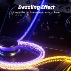 Fast Charging RGB Cable 100W Breathing Light 66W Type C USB C Data Cable for iPhone Samsung Android Micro 30W Quick Charge Cable