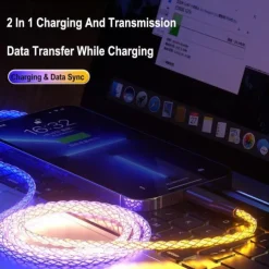 Fast Charging RGB Cable 100W Breathing Light 66W Type C USB C Data Cable for iPhone Samsung Android Micro 30W Quick Charge Cable