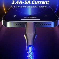 Fast Charging RGB Cable 100W Breathing Light 66W Type C USB C Data Cable for iPhone Samsung Android Micro 30W Quick Charge Cable