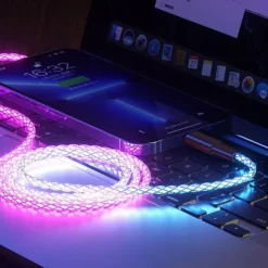 Fast Charging RGB Cable 100W Breathing Light 66W Type C USB C Data Cable for iPhone Samsung Android Micro 30W Quick Charge Cable