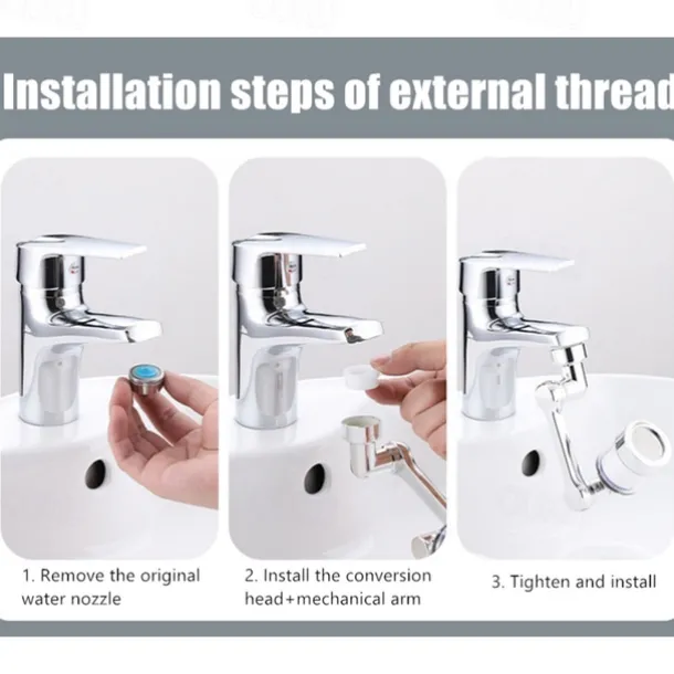 Faucet Extender Mechanical Arm 1080° Water Aerator Nozzle Bubbler for Bathroom Kitchen, Universal Tap Extend Head Sprayer Filter Spout Adapter Attachment Fittings Accessories