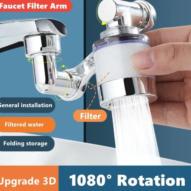 Faucet Extender Mechanical Arm 1080° Water Aerator Nozzle Bubbler for Bathroom Kitchen, Universal Tap Extend Head Sprayer Filter Spout Adapter Attachment Fittings Accessories