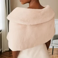 Faux Fur Wraps Shawls Women's Wrap Elegant Keep Warm Sleeveless Faux Fur Fall Wedding Wraps With Pure Color For Wedding Fall