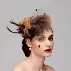Feather / Net Fascinators / Headwear with Floral 1PC Fall Wedding / Special Occasion / Ladies Day Headpiece dress to impress Fascinators Race Day Dress