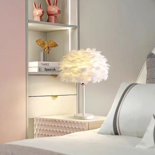 Feather Lamp Northern European Light Luxury Feather Table Lamp Marble American Creative Princess Bedroom Bedside Lamp