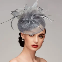 Feathers Net Fascinators Kentucky Hats Headpiece with Feather Cap Flower 1 PC Wedding Horse Race Ladies Day Melbourne Cup Headpiece dress to impress Race Day Dress