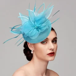 Feathers Net Fascinators Kentucky Hats Headpiece with Feather Cap Flower 1 PC Wedding Horse Race Ladies Day Melbourne Cup Headpiece dress to impress Race Day Dress