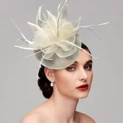 Feathers Net Fascinators Kentucky Hats Headpiece with Feather Cap Flower 1 PC Wedding Horse Race Ladies Day Melbourne Cup Headpiece dress to impress Race Day Dress