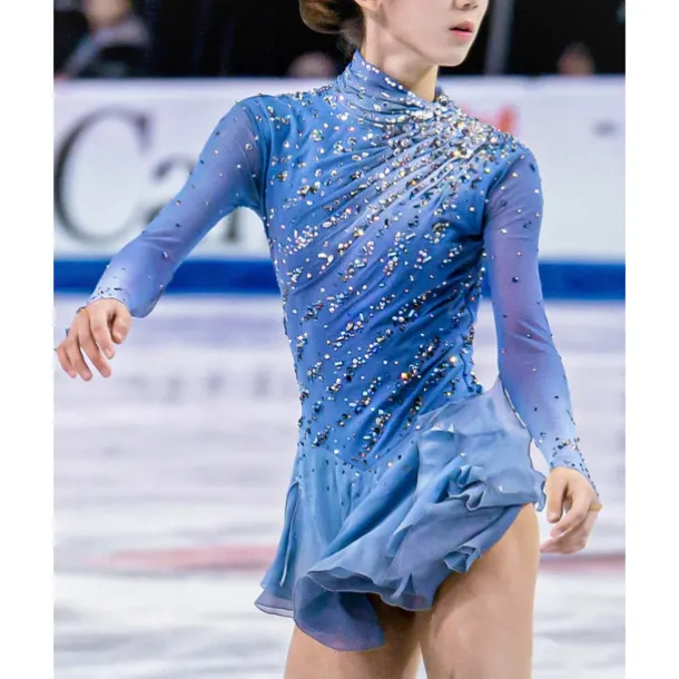 Figure skating costumes for adults and children customized blue spandex mesh grading performance costumes competition training rhinestone women's skirts performance costumes