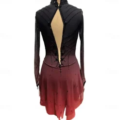 Figure Skating Dress Girls' Ice Skating Dress Black Red Halo Dyeing High Elasticity Professional Competition Skating Wear Thermal Warm Crystal / Rhinestone Long Sleeve Ice Skating Figure Skating