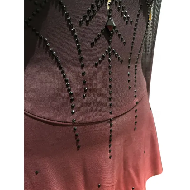 Figure Skating Dress Girls' Ice Skating Dress Black Red Halo Dyeing High Elasticity Professional Competition Skating Wear Thermal Warm Crystal / Rhinestone Long Sleeve Ice Skating Figure Skating