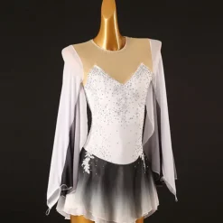 Figure Skating Dress Women's Girls' Ice Skating Dress White Patchwork Mesh High Elasticity Training Competition Skating Wear Classic Crystal / Rhinestone Long Sleeve Ice Skating Figure Skating