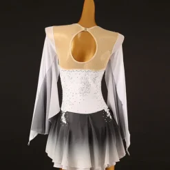 Figure Skating Dress Women's Girls' Ice Skating Dress White Patchwork Mesh High Elasticity Training Competition Skating Wear Classic Crystal / Rhinestone Long Sleeve Ice Skating Figure Skating