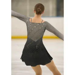 Figure Skating Dress Women's Girls' Ice Skating Dress Black Asymmetric Hem Mesh High Elasticity Training Competition Skating Wear Classic Crystal / Rhinestone Long Sleeve Ice Skating Figure Skating
