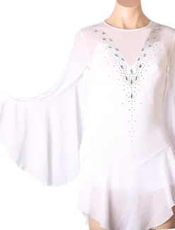 Figure Skating Dress Women's Girls' Ice Skating Dress Outfits White Royal Blue Sky Blue Patchwork Mesh Spandex High Elasticity Training Practice Professional Skating Wear Handmade Crystal / Rhinestone