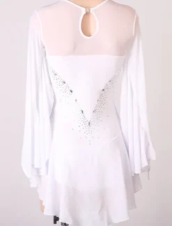 Figure Skating Dress Women's Girls' Ice Skating Dress Outfits White Royal Blue Sky Blue Patchwork Mesh Spandex High Elasticity Training Practice Professional Skating Wear Handmade Crystal / Rhinestone