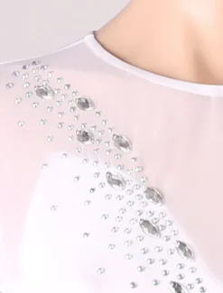 Figure Skating Dress Women's Girls' Ice Skating Dress Outfits White Royal Blue Sky Blue Patchwork Mesh Spandex High Elasticity Training Practice Professional Skating Wear Handmade Crystal / Rhinestone