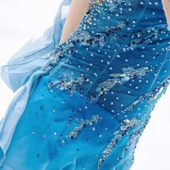 Figure Skating Dress Women's Girls' Ice Skating Dress Sky Blue Patchwork Thumbhole Mesh Spandex Stretchy Training Practice Professional Skating Wear Thermal Warm Crystal / Rhinestone Long Sleeve Ice