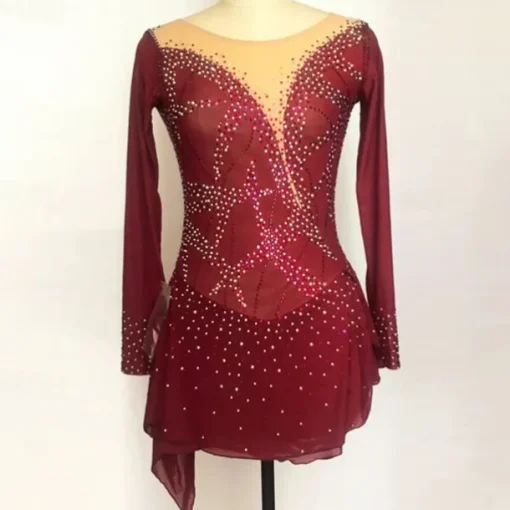 Figure Skating Dress Women's Girls' Ice Skating Dress Black Purple Rosy Pink Spandex High Elasticity Training Competition Skating Wear Handmade Crystal / Rhinestone Long Sleeve Ice Skating Figure