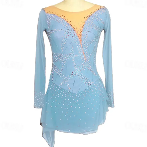 Figure Skating Dress Women's Girls' Ice Skating Dress Black Purple Rosy Pink Spandex High Elasticity Training Competition Skating Wear Handmade Crystal / Rhinestone Long Sleeve Ice Skating Figure