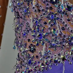 Figure Skating Dress Women's Girls' Ice Skating Dress Lake Blue Patchwork Open Back Mesh High Elasticity Training Competition Skating Wear Classic Crystal / Rhinestone Long Sleeve Ice Skating Figure