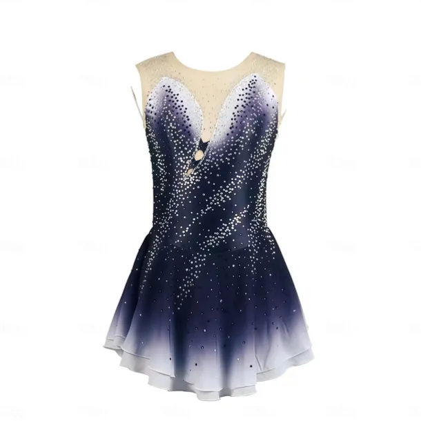 Figure Skating Dress Women's Girls' Ice Skating Dress Burgundy Dark Blue Halo Dyeing Mesh Spandex Stretchy Training Practice Professional Skating Wear Thermal Warm Classic Crystal / Rhinestone