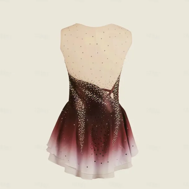 Figure Skating Dress Women's Girls' Ice Skating Dress Burgundy Dark Blue Halo Dyeing Mesh Spandex Stretchy Training Practice Professional Skating Wear Thermal Warm Classic Crystal / Rhinestone
