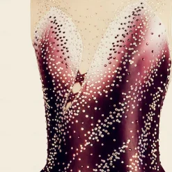 Figure Skating Dress Women's Girls' Ice Skating Dress Burgundy Dark Blue Halo Dyeing Mesh Spandex Stretchy Training Practice Professional Skating Wear Thermal Warm Classic Crystal / Rhinestone