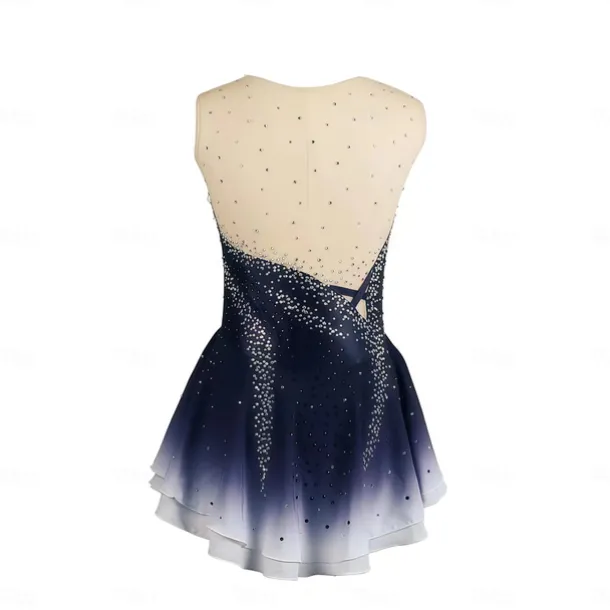 Figure Skating Dress Women's Girls' Ice Skating Dress Burgundy Dark Blue Halo Dyeing Mesh Spandex Stretchy Training Practice Professional Skating Wear Thermal Warm Classic Crystal / Rhinestone