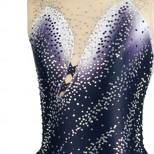 Figure Skating Dress Women's Girls' Ice Skating Dress Burgundy Dark Blue Halo Dyeing Mesh Spandex Stretchy Training Practice Professional Skating Wear Thermal Warm Classic Crystal / Rhinestone