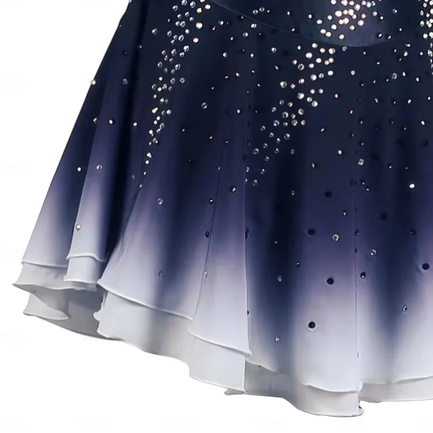 Figure Skating Dress Women's Girls' Ice Skating Dress Burgundy Dark Blue Halo Dyeing Mesh Spandex Stretchy Training Practice Professional Skating Wear Thermal Warm Classic Crystal / Rhinestone