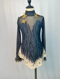 Figure Skating Dress Women's Girls' Ice Skating Dress Outfits Blue Patchwork Mesh Spandex High Elasticity Training Practice Competition Skating Wear Handmade Crystal / Rhinestone Long Sleeve Ice