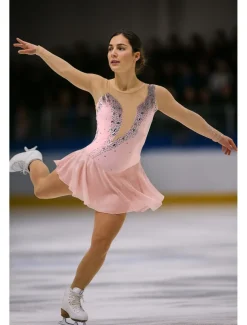 Figure Skating Dress Women's Girls' Ice Skating Dress Black Yellow Pink Mesh Spandex High Elasticity Training Competition Skating Wear Crystal / Rhinestone Long Sleeve Ice Skating Figure Skating