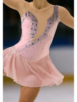 Figure Skating Dress Women's Girls' Ice Skating Dress Black Yellow Pink Mesh Spandex High Elasticity Training Competition Skating Wear Crystal / Rhinestone Long Sleeve Ice Skating Figure Skating