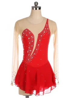 Figure Skating Dress Women's Girls' Ice Skating Dress Black Yellow Pink Mesh Spandex High Elasticity Training Competition Skating Wear Crystal / Rhinestone Long Sleeve Ice Skating Figure Skating
