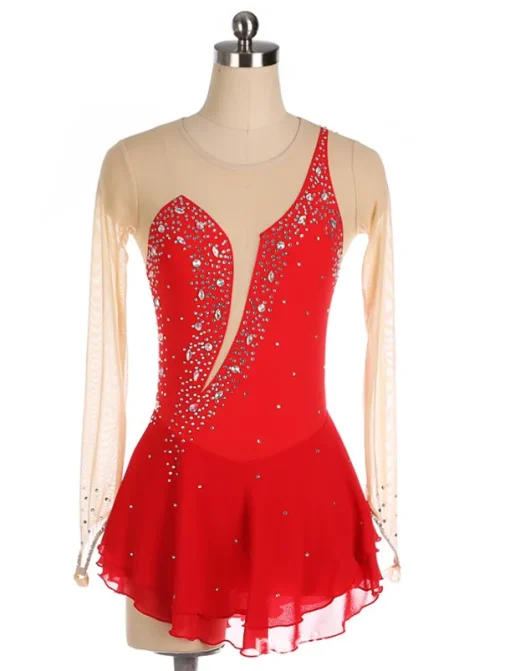 Figure Skating Dress Women's Girls' Ice Skating Dress Black Yellow Pink Mesh Spandex High Elasticity Training Competition Skating Wear Crystal / Rhinestone Long Sleeve Ice Skating Figure Skating
