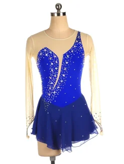 Figure Skating Dress Women's Girls' Ice Skating Dress Black Yellow Pink Mesh Spandex High Elasticity Training Competition Skating Wear Crystal / Rhinestone Long Sleeve Ice Skating Figure Skating