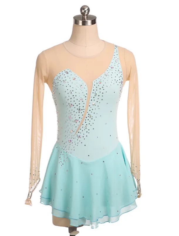 Figure Skating Dress Women's Girls' Ice Skating Dress Black Yellow Pink Mesh Spandex High Elasticity Training Competition Skating Wear Crystal / Rhinestone Long Sleeve Ice Skating Figure Skating