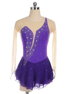 Figure Skating Dress Women's Girls' Ice Skating Dress Black Yellow Pink Mesh Spandex High Elasticity Training Competition Skating Wear Crystal / Rhinestone Long Sleeve Ice Skating Figure Skating