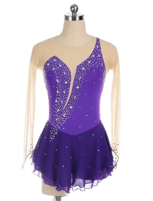 Figure Skating Dress Women's Girls' Ice Skating Dress Black Yellow Pink Mesh Spandex High Elasticity Training Competition Skating Wear Crystal / Rhinestone Long Sleeve Ice Skating Figure Skating
