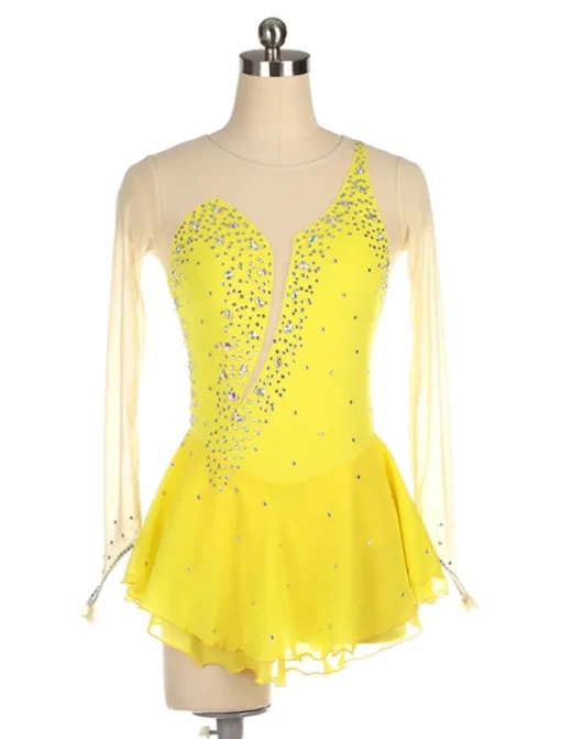 Figure Skating Dress Women's Girls' Ice Skating Dress Black Yellow Pink Mesh Spandex High Elasticity Training Competition Skating Wear Crystal / Rhinestone Long Sleeve Ice Skating Figure Skating