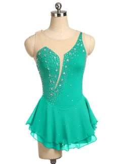 Figure Skating Dress Women's Girls' Ice Skating Dress Black Yellow Pink Mesh Spandex High Elasticity Training Competition Skating Wear Crystal / Rhinestone Long Sleeve Ice Skating Figure Skating