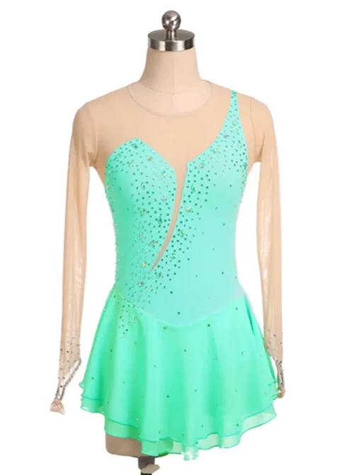 Figure Skating Dress Women's Girls' Ice Skating Dress Black Yellow Pink Mesh Spandex High Elasticity Training Competition Skating Wear Crystal / Rhinestone Long Sleeve Ice Skating Figure Skating