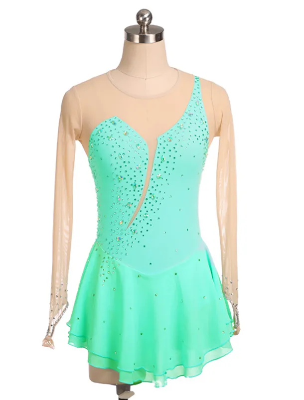 Figure Skating Dress Women's Girls' Ice Skating Dress Black Yellow Pink Mesh Spandex High Elasticity Training Competition Skating Wear Crystal / Rhinestone Long Sleeve Ice Skating Figure Skating
