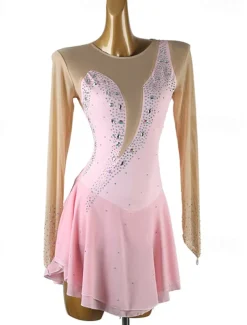 Figure Skating Dress Women's Girls' Ice Skating Dress Black Yellow Pink Mesh Spandex High Elasticity Training Competition Skating Wear Crystal / Rhinestone Long Sleeve Ice Skating Figure Skating
