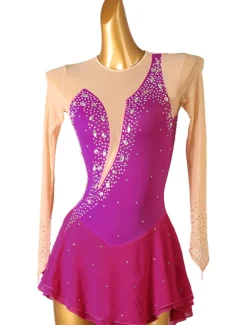 Figure Skating Dress Women's Girls' Ice Skating Dress Black Yellow Pink Mesh Spandex High Elasticity Training Competition Skating Wear Crystal / Rhinestone Long Sleeve Ice Skating Figure Skating