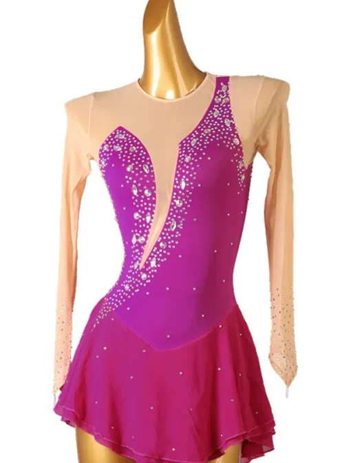 Figure Skating Dress Women's Girls' Ice Skating Dress Black Yellow Pink Mesh Spandex High Elasticity Training Competition Skating Wear Crystal / Rhinestone Long Sleeve Ice Skating Figure Skating